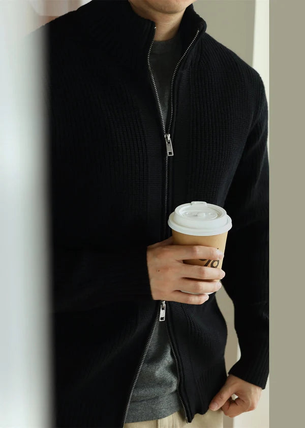 ZOHI EDITION # 2508 Mens Zip Up Cotton Knit Coat With Stand Collar